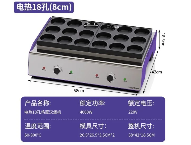 电热8cm模板十八孔汉堡炉(带成型泡沫)